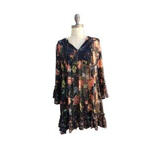 Suzanne Betro Size M Medium Semi Sheer Ruffle Trim Lace Back Blouse